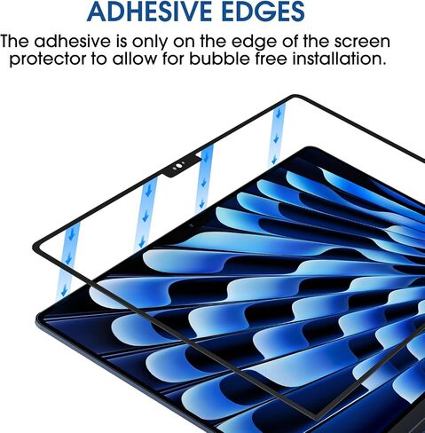 amFilm مصمم لجهاز MacBook Air مقاس 15 بوصة (شريحة M3/شريحة M2، إصدار 2023-2024) واقي شاشة من الزجاج المقوى [بدون فقاعات] [صلابة 9H] [مضاد للخدش] [مضاد لبصمات الأصابع]، عبوة واحدة in Kuwait