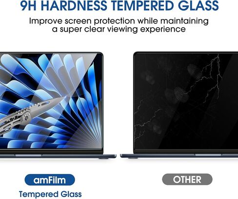 amFilm مصمم لجهاز MacBook Air مقاس 15 بوصة (شريحة M3/شريحة M2، إصدار 2023-2024) واقي شاشة من الزجاج المقوى [بدون فقاعات] [صلابة 9H] [مضاد للخدش] [مضاد لبصمات الأصابع]، عبوة واحدة in Kuwait