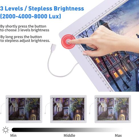 لوحة إضاءة مقاس A4 مع حامل قابل للطي، محول معتمد من UL، وسادة رفيعة للغاية بقدرة 8000 لوكس فائقة السطوع لفينيل إزالة الأعشاب الضارة، صندوق إضاءة/لوحة/طاولة لرسم الفنان للتتبع والرسم - أسود in Kuwait