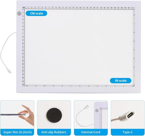 لوحة إضاءة مقاس A4 مع حامل قابل للطي، محول معتمد من UL، وسادة رفيعة للغاية بقدرة 8000 لوكس فائقة السطوع لفينيل إزالة الأعشاب الضارة، صندوق إضاءة/لوحة/طاولة لرسم الفنان للتتبع والرسم - أسود in Kuwait