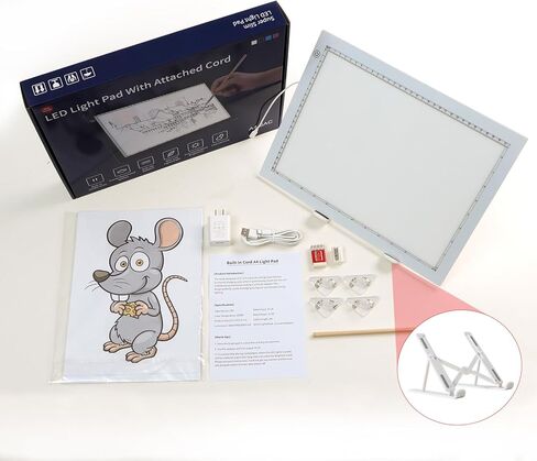 لوحة إضاءة مقاس A4 مع حامل قابل للطي، محول معتمد من UL، وسادة رفيعة للغاية بقدرة 8000 لوكس فائقة السطوع لفينيل إزالة الأعشاب الضارة، صندوق إضاءة/لوحة/طاولة لرسم الفنان للتتبع والرسم - أسود in Kuwait