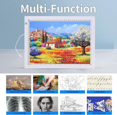 لوحة إضاءة مقاس A4 مع حامل قابل للطي، محول معتمد من UL، وسادة رفيعة للغاية بقدرة 8000 لوكس فائقة السطوع لفينيل إزالة الأعشاب الضارة، صندوق إضاءة/لوحة/طاولة لرسم الفنان للتتبع والرسم - أسود in Kuwait