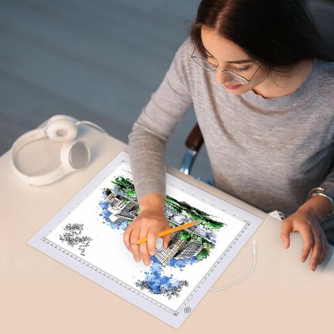 لوحة إضاءة مقاس A4 مع حامل قابل للطي، محول معتمد من UL، وسادة رفيعة للغاية بقدرة 8000 لوكس فائقة السطوع لفينيل إزالة الأعشاب الضارة، صندوق إضاءة/لوحة/طاولة لرسم الفنان للتتبع والرسم - أسود in Kuwait