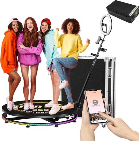 360 Photo Booth with Flight Case 100CM /39.4" + 24V Battery, 360 Photo Booth Machine for Parties Christmas Wedding,Software APP Remote Control Automatic Spin Accessories for 5-7 People in Saudi Arabia