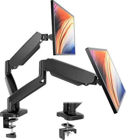 Sweetcrispy Dual Monitor Stand Arm, Gas Spring 2 Monitor Desk Mount Adjustable Height Swivel VESA Bracket with Clamp and Grommet Base Fits 13-32 inch Computer Screen, Hold 17.6lb in Saudi Arabia
