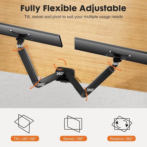 Sweetcrispy Dual Monitor Stand Arm, Gas Spring 2 Monitor Desk Mount Adjustable Height Swivel VESA Bracket with Clamp and Grommet Base Fits 13-32 inch Computer Screen, Hold 17.6lb in Saudi Arabia