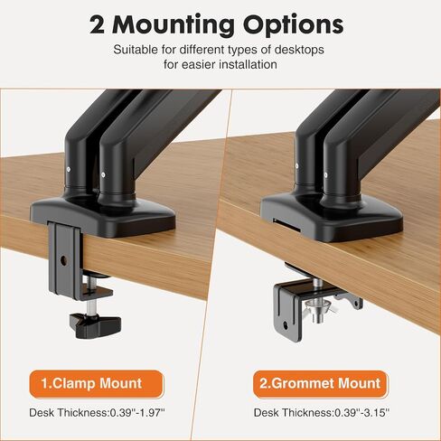 Sweetcrispy Dual Monitor Stand Arm, Gas Spring 2 Monitor Desk Mount Adjustable Height Swivel VESA Bracket with Clamp and Grommet Base Fits 13-32 inch Computer Screen, Hold 17.6lb in Saudi Arabia
