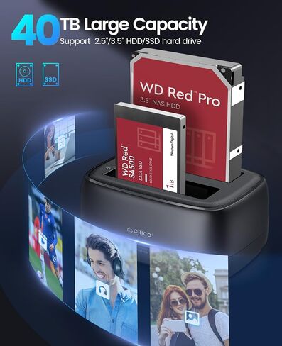 ORICO Hard Drive Docking Station with Offline Clone USB 3.2 Gen 1 to SATA Hard Drive Dock Dual Bay for 2.5&3.5 Inch SSD HDD Up to 40 TB with 12V Power Supply, Tool-Free and UASP Supported (DD28C3-C) in Saudi Arabia