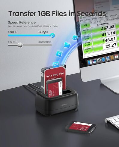 ORICO Hard Drive Docking Station with Offline Clone USB 3.2 Gen 1 to SATA Hard Drive Dock Dual Bay for 2.5&3.5 Inch SSD HDD Up to 40 TB with 12V Power Supply, Tool-Free and UASP Supported (DD28C3-C) in Saudi Arabia