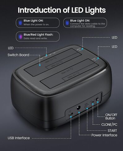 ORICO Hard Drive Docking Station with Offline Clone USB 3.2 Gen 1 to SATA Hard Drive Dock Dual Bay for 2.5&3.5 Inch SSD HDD Up to 40 TB with 12V Power Supply, Tool-Free and UASP Supported (DD28C3-C) in Saudi Arabia