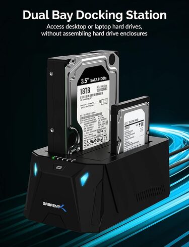 SABRENT USB-C Dual Bay Hard Drive Docking Station & Cloner (EC-CH2B) | 2.5"/3.5" SATA; offline cloning; up to 5Gbps; tool-free installation; hard drive dock; hdd dock; external hard drive dock in Saudi Arabia