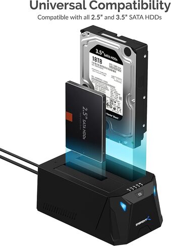 SABRENT USB-C Dual Bay Hard Drive Docking Station & Cloner (EC-CH2B) | 2.5"/3.5" SATA; offline cloning; up to 5Gbps; tool-free installation; hard drive dock; hdd dock; external hard drive dock in Saudi Arabia