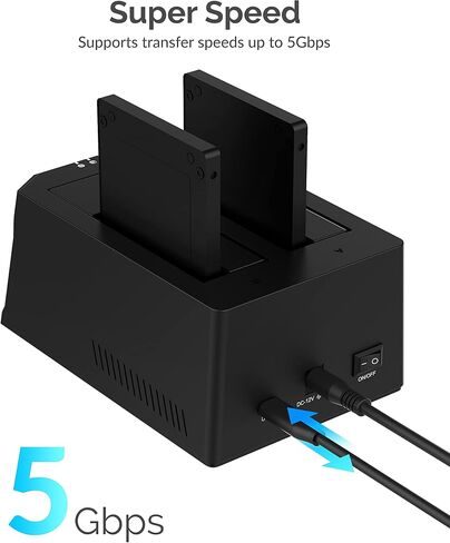 SABRENT USB-C Dual Bay Hard Drive Docking Station & Cloner (EC-CH2B) | 2.5"/3.5" SATA; offline cloning; up to 5Gbps; tool-free installation; hard drive dock; hdd dock; external hard drive dock in Saudi Arabia