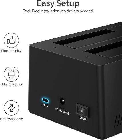 SABRENT USB-C Dual Bay Hard Drive Docking Station & Cloner (EC-CH2B) | 2.5"/3.5" SATA; offline cloning; up to 5Gbps; tool-free installation; hard drive dock; hdd dock; external hard drive dock in Saudi Arabia