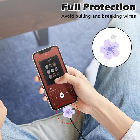 Cherry Blossom Cable Protector for iPhone Adapter Charger, Cute Pretty 3D Flower Design, Soft Silicone Data Cable Cord Saver Phone Charger Protector for iPhone X XR 11 12 13 14 15 16 Pro Max-Purple in Kuwait
