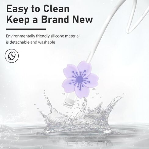 Cherry Blossom Cable Protector for iPhone Adapter Charger, Cute Pretty 3D Flower Design, Soft Silicone Data Cable Cord Saver Phone Charger Protector for iPhone X XR 11 12 13 14 15 16 Pro Max-Purple in Kuwait