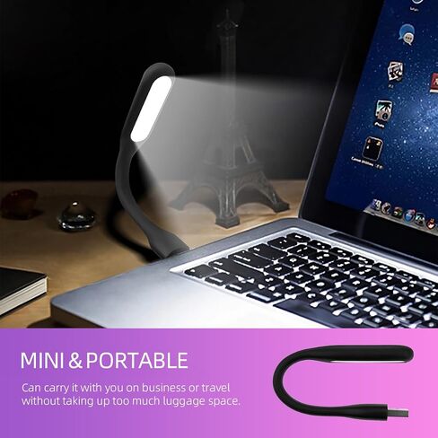 USB LED Light Lamp for Power Bank (10 PCS) Portable Eye Care Mini Night Light with Flexible Arm, USB Gooseneck Reading Lamps Book Light,Compatible for Desktop, Notebook Laptop (10-Black) in Kuwait