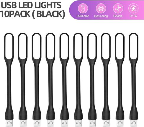 USB LED Light Lamp for Power Bank (10 PCS) Portable Eye Care Mini Night Light with Flexible Arm, USB Gooseneck Reading Lamps Book Light,Compatible for Desktop, Notebook Laptop (10-Black) in Kuwait