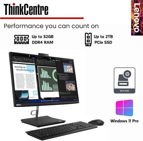 Lenovo ThinkCentre All-in-One Business Computer, 23.8" FHD Display, 12th Gen Intel 6-Core Processor, 16GB RAM, 512GB PCIe SSD, Wi-Fi, HDMI, Webcam, DVD-RW, Windows 11 Pro in Saudi Arabia