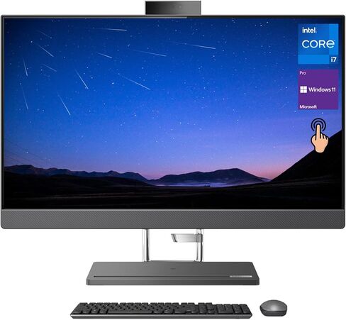 Lenovo IdeaCentre 5 AIO Desktop, 27" QHD 100Hz Touchscreen, Intel Core i7 12700H, 32GB DDR5 RAM, 1TB PCIe SSD, Wi-Fi 6, IR Camera, Windows 11 Pro, HDMI, Ethernet, Wireless KB & Mouse, Black in Saudi Arabia