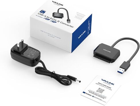 WAVLINK SATA to USB Type-C Hard Drive Cable, 5Gbps USB C to Sata Cable Support UASP, External Hard Drive SATAI/II/III Connector 2.5" SSD/HDD and 3.5" HDD up to 20TB, Power Adapter Included in Saudi Arabia