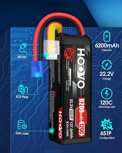 HOOVO 22.2V 6000mAh 60C 6S LiPo بطارية مع EC5 Plug for أجهزة الاستقبال عن بعد شاحنة قارب طائرة هليكوبتر الطائرات بدون طيار الطائرة بدون طيار FPV in Saudi Arabia