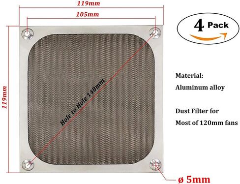 120mm Computer Fan Filter Grills, Black Color, 4 Pack | Thickened Aluminum Frame, Ultra Fine Stainless Steel Mesh, With Screws in Saudi Arabia