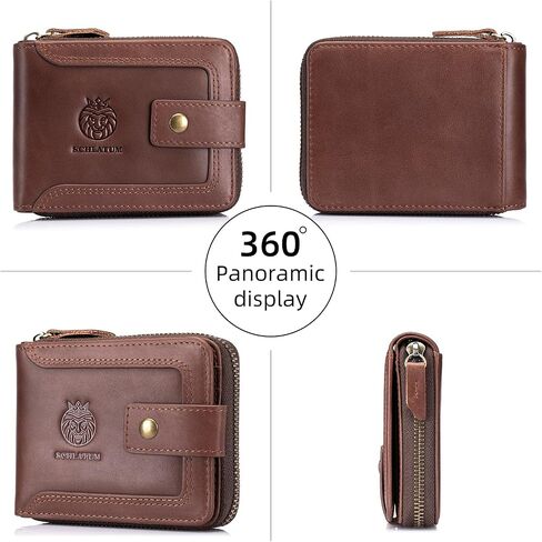 Genuine Leather Wallet for Men RFID Blocking Credit Card Wallet with Zipper ID Window Coin Pocket, Coffee in Saudi Arabia