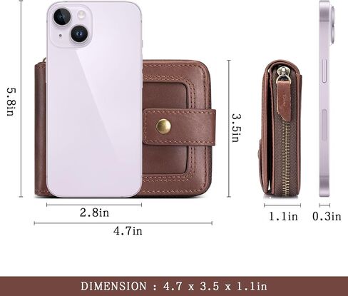 Genuine Leather Wallet for Men RFID Blocking Credit Card Wallet with Zipper ID Window Coin Pocket, Coffee in Saudi Arabia