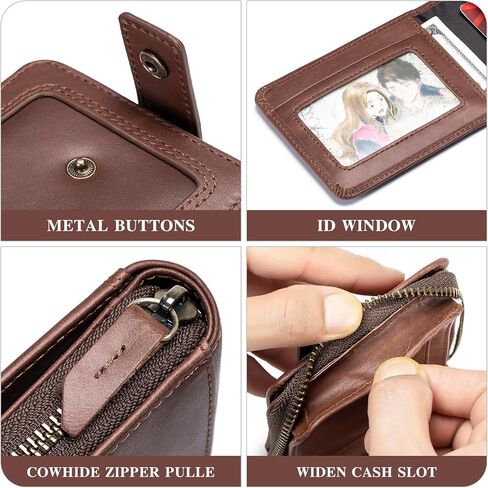Genuine Leather Wallet for Men RFID Blocking Credit Card Wallet with Zipper ID Window Coin Pocket, Coffee in Saudi Arabia