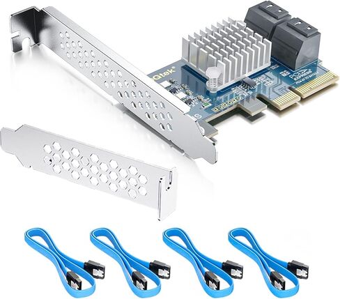 10Gtek 10-Port PCIe SATA Expansion Card, SATA3.0 6Gbps Controller with 10x SATA Cables, JMicron JMB582 Chipset, Supports Non-RAID HDD/SSD, Includes Full-Height Bracket, Fits PCIe x1/x4/x8/x16 Slots in Saudi Arabia