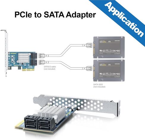 10Gtek 10-Port PCIe SATA Expansion Card, SATA3.0 6Gbps Controller with 10x SATA Cables, JMicron JMB582 Chipset, Supports Non-RAID HDD/SSD, Includes Full-Height Bracket, Fits PCIe x1/x4/x8/x16 Slots in Saudi Arabia
