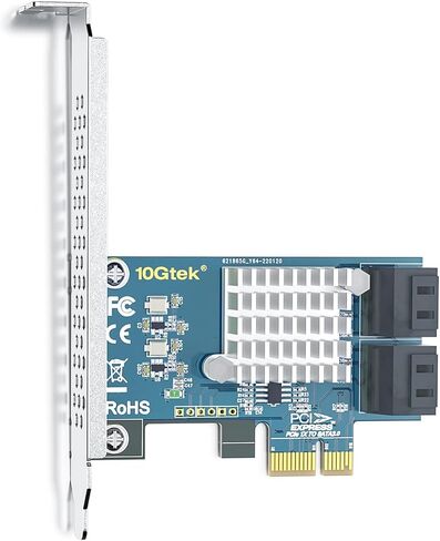 10Gtek 10-Port PCIe SATA Expansion Card, SATA3.0 6Gbps Controller with 10x SATA Cables, JMicron JMB582 Chipset, Supports Non-RAID HDD/SSD, Includes Full-Height Bracket, Fits PCIe x1/x4/x8/x16 Slots in Saudi Arabia