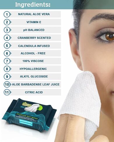 Combat Wipes ACTIVE Outdoor Wet Wipes - Extra Thick Camping Gear, Biodegradable, Body & Hand Cleansing/Refreshing Cloths for Backpacking & Gym w/Natural Aloe & Vitamin E, 25 Count in Kuwait
