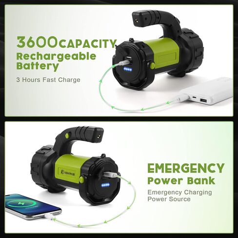 Camping Lantern Rechargeable, LED Flashlight Spotlight Lantern with 800LM, 3600 mAh, Strap Included Portable Bright Camping Light for Emergency, Outdoor Hiking, Power Outages in Saudi Arabia