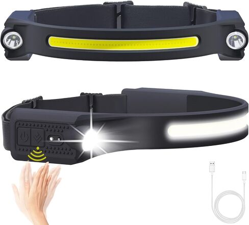 AlpsWolf LED Headlamp Rechargeable, 2 XPE LED and COB LED Head Lamp, Head Flashlight for Adults, Sensor Mode, 260° Wide Beam, IPX4 Waterproof, Rechargeable Headlight for Camping Accessories (1 Pack) in Kuwait
