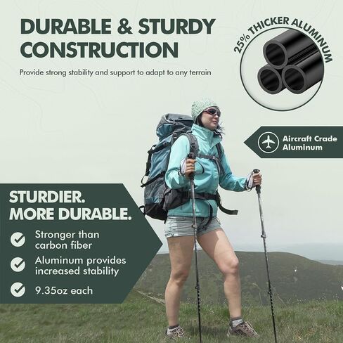 KINGGEAR Walking Stick, Lightweight 7075 Aluminum Adjustable Hiking Poles, Trekking Poles with Flip Lock, Retractable, Natural Anti-Sweat Cork and EVA Grips in Saudi Arabia