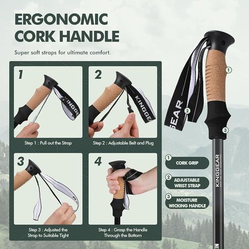 KINGGEAR Walking Stick, Lightweight 7075 Aluminum Adjustable Hiking Poles, Trekking Poles with Flip Lock, Retractable, Natural Anti-Sweat Cork and EVA Grips in Saudi Arabia