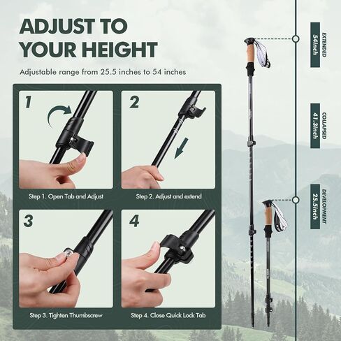 KINGGEAR Walking Stick, Lightweight 7075 Aluminum Adjustable Hiking Poles, Trekking Poles with Flip Lock, Retractable, Natural Anti-Sweat Cork and EVA Grips in Saudi Arabia