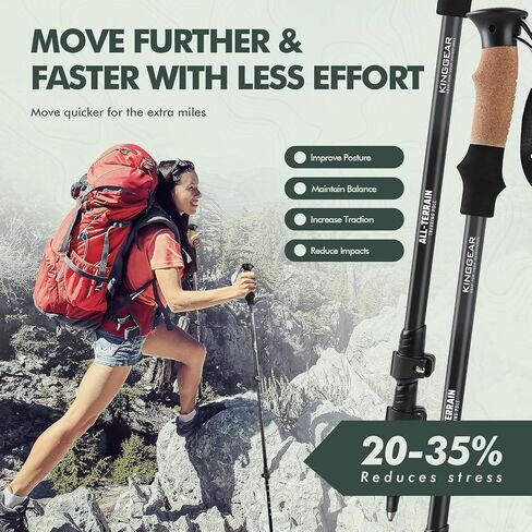 KINGGEAR Walking Stick, Lightweight 7075 Aluminum Adjustable Hiking Poles, Trekking Poles with Flip Lock, Retractable, Natural Anti-Sweat Cork and EVA Grips in Saudi Arabia