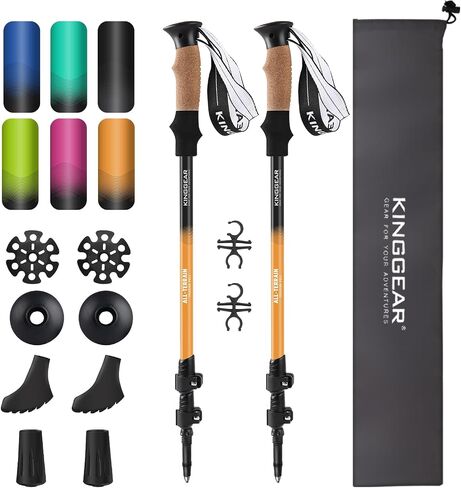 KINGGEAR Walking Stick, Lightweight 7075 Aluminum Adjustable Hiking Poles, Trekking Poles with Flip Lock, Retractable, Natural Anti-Sweat Cork and EVA Grips in Saudi Arabia