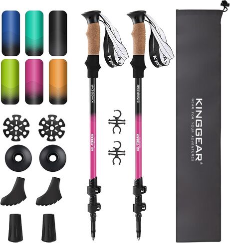KINGGEAR Walking Stick, Lightweight 7075 Aluminum Adjustable Hiking Poles, Trekking Poles with Flip Lock, Retractable, Natural Anti-Sweat Cork and EVA Grips in Saudi Arabia