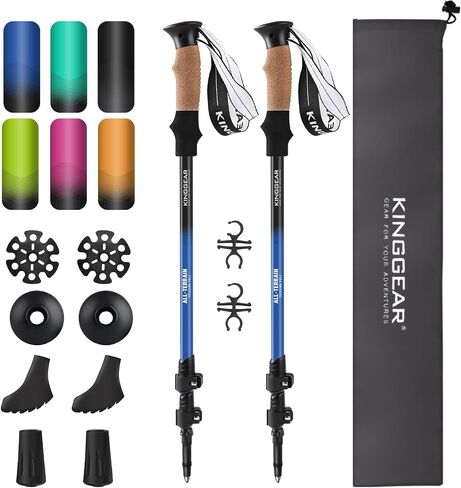KINGGEAR Walking Stick, Lightweight 7075 Aluminum Adjustable Hiking Poles, Trekking Poles with Flip Lock, Retractable, Natural Anti-Sweat Cork and EVA Grips in Saudi Arabia