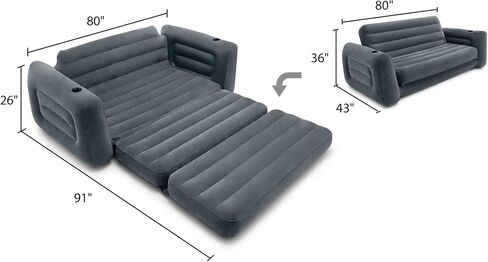Intex 66552EP Inflatable Pull-Out Sofa: Built-in Cupholder – Velvety Surface – 2-in-1 Valve – Folds Compactly – 46" x 88" x 26" in Saudi Arabia
