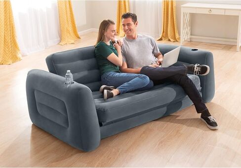 Intex 66552EP Inflatable Pull-Out Sofa: Built-in Cupholder – Velvety Surface – 2-in-1 Valve – Folds Compactly – 46" x 88" x 26" in Saudi Arabia