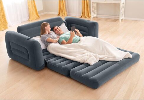 Intex 66552EP Inflatable Pull-Out Sofa: Built-in Cupholder – Velvety Surface – 2-in-1 Valve – Folds Compactly – 46" x 88" x 26" in Saudi Arabia