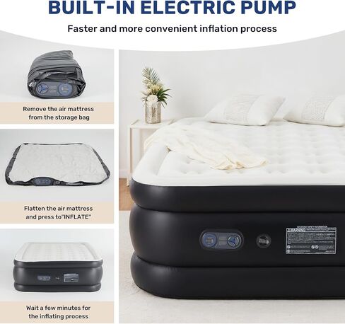 YSSOA Twin Camping Air Mattress with Built-in Electric High-Speed Pump, 18" Bed Height, Blow Up Aerobed Inflatable Airbed with Carrying Bag, Best For Home Guests & Travel, Waterproof Foldable Portable in Saudi Arabia