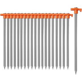 Cheardia 20 Pack Tent Stakes Heavy Duty, 10.25 Inch Yard Stakes Non-Rust Metal Tent Pegs Ground Stakes Tent Spikes for Camping Patio, Garden, Canopies, Grassland, Outdoor, Orange