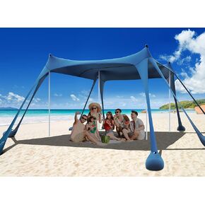 Osoeri Beach Tent, Camping Sun Shelter UPF50+ with 8 Sandbags, Sand Shovels, Ground Pegs & Stability Poles, Outdoor Shade Beach Canopy for Camping Trips, Fishing, Backyard Fun or Picnics