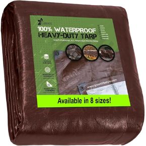 Tarp Cover Brown/Silver Heavy Duty Thick Material Water Proof Tear Proof UV Resistant Reinforced Edges for Camping Boat Tent RV or Pool Cover 8X10